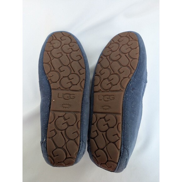 UGG Ansley Moccasin Slippers Blue Fur Lined Slip On Loafers Shoes Womens Size 9 - Picture 6 of 9